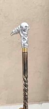 Desginer Skull Head Handle Victorian Sprial Handmad Wooden Walking Stick Cane