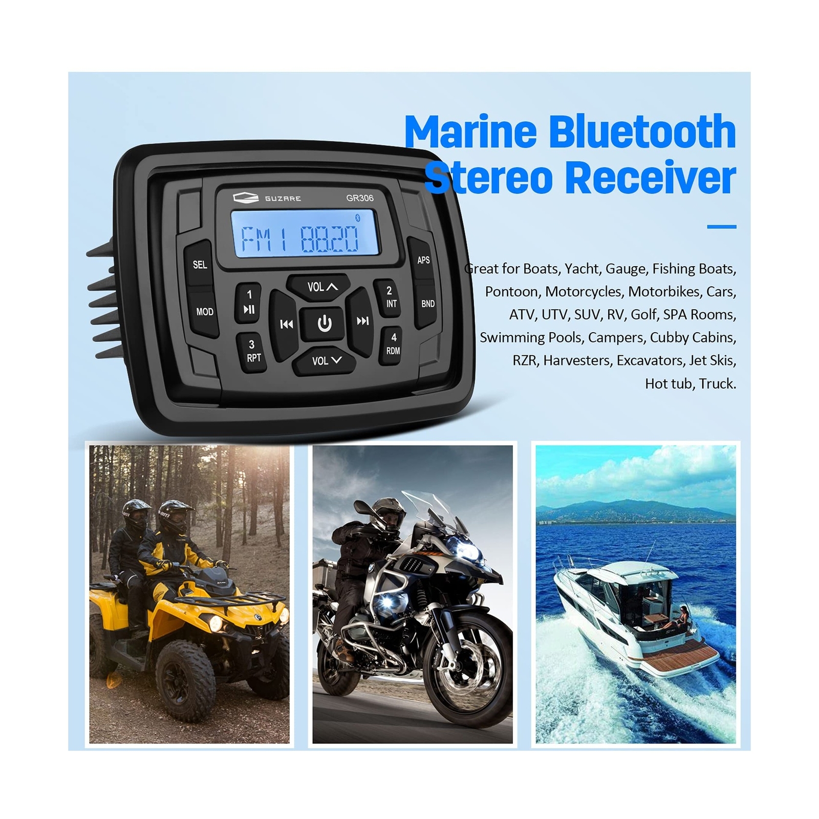 GUZARE Boats Marine Radio Bluetooth and Speakers Audio System Package - Water...