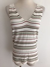 J.CREW Cami Sleevless Top Beige w/Olive, Sage  Red Stripes Size S