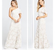 Show me your mumu dress White Lovers Lace Portia one Shoulder Maxi Dress