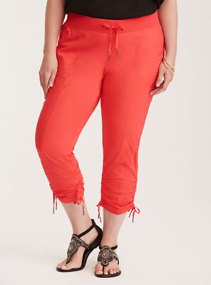 Torrid Bright Coral Stretch Poplin Cropped Pant 00X Med Large 10 #57866