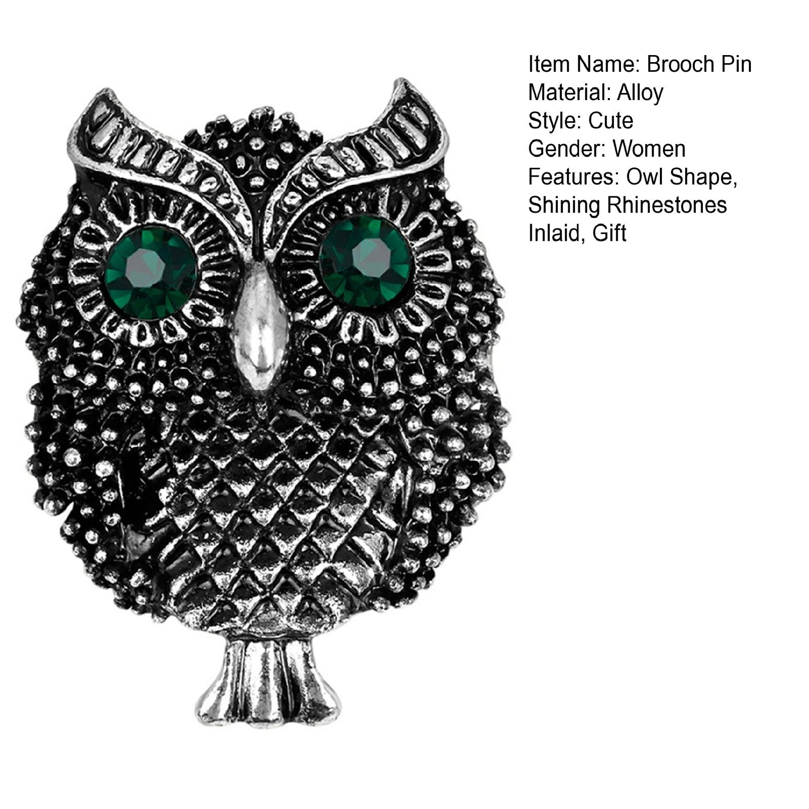 Shining Owl Shape Brooch Rhinestones Suit Jacket Lapel Pin Shimmering
