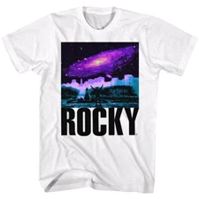 Rocky Movie Philly Skyline Rocky Museum Steps & Galaxy Background Men's T Shirt