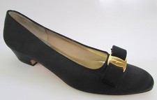SALVATORE FERRAGAMO Black Satin VARA Low Heel Pumps 10AAAA