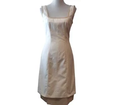 Cher Michel Klein Women Ivory Tan Square Neck Scoop Back Sleeveless Dress 40 (M)