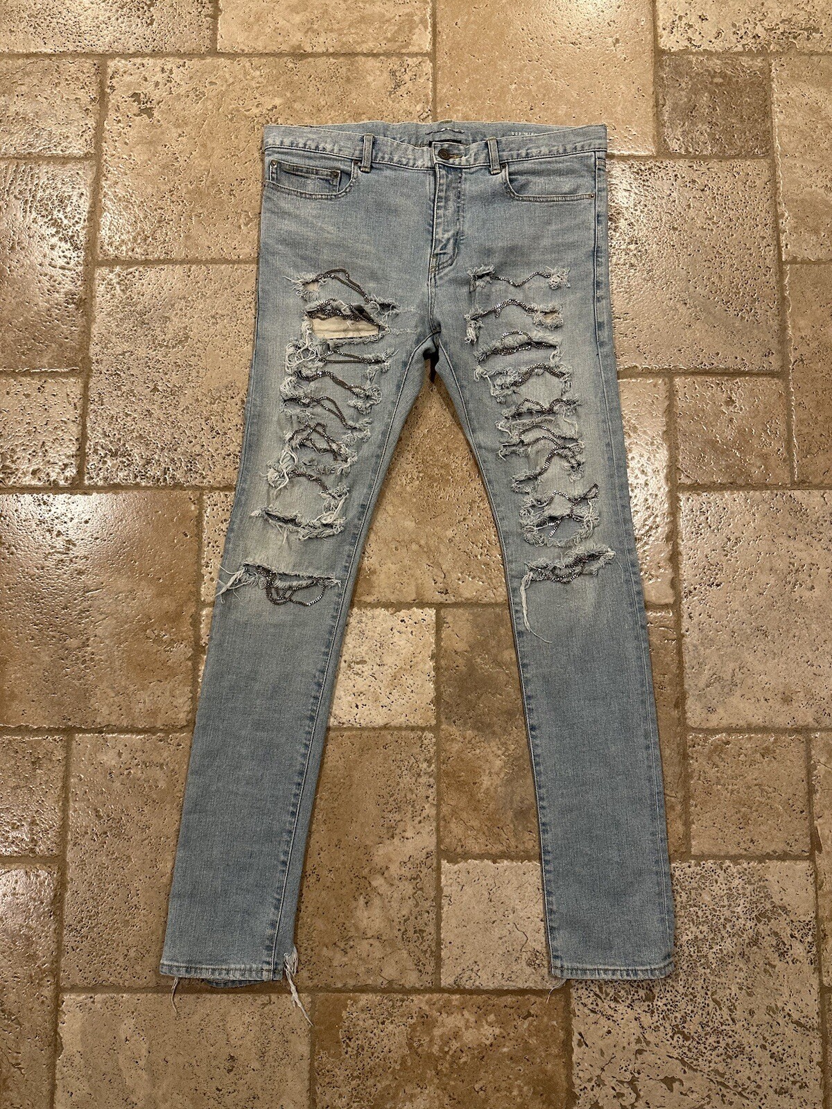 Jeans denim catena lavaggio leggero Saint Laurent Paris x Hedi FW13