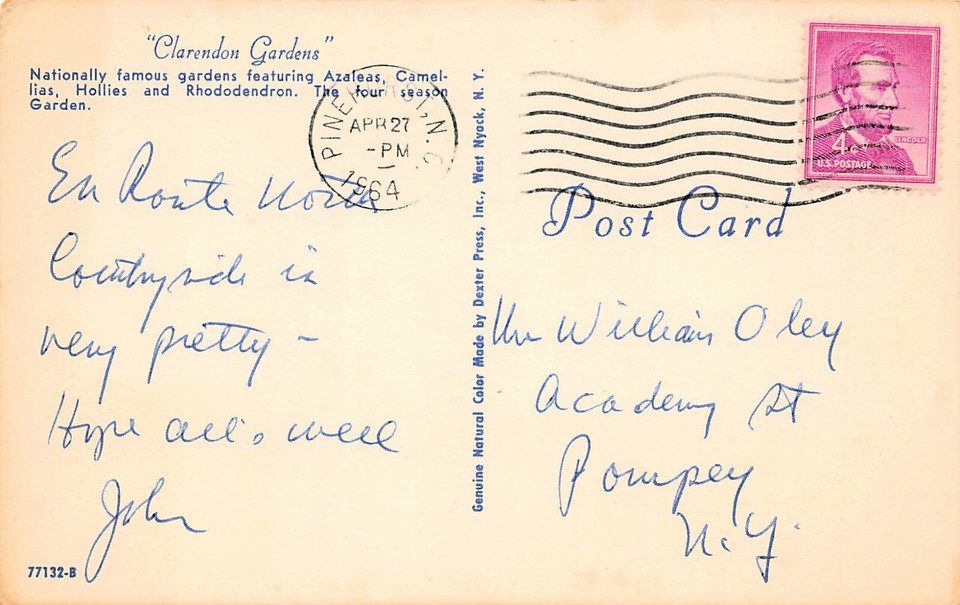 Pinehurst NC Clarendon Gardens Botanical Lloyd Howe House Vtg Postcard