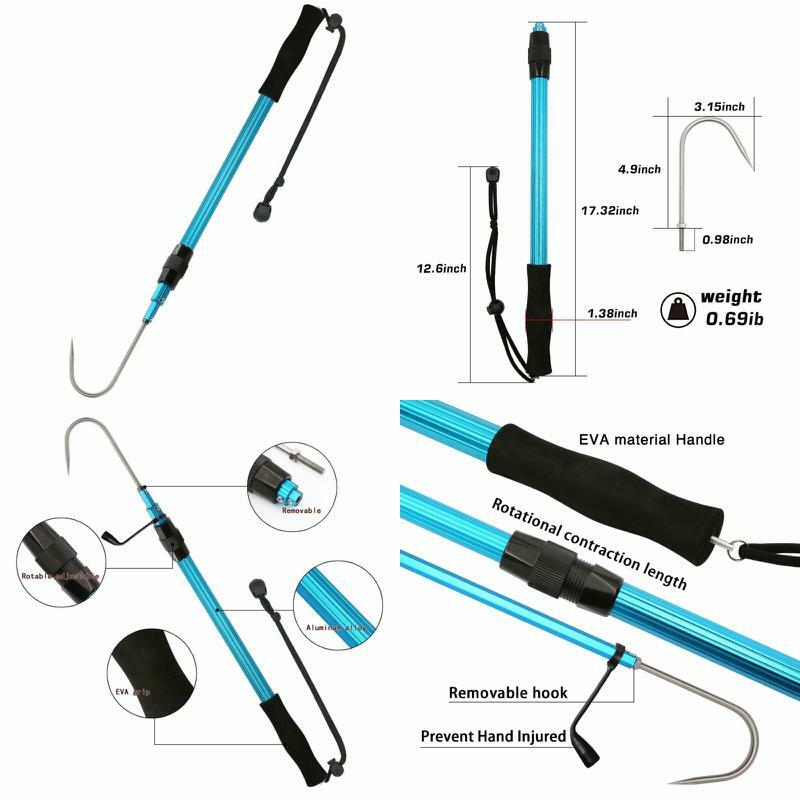 Sanlike Telescopic Fish Gaff W Stainless Sea Fishing Spear Hook Tackle