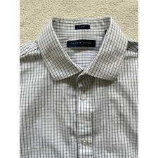 Tommy Hilfiger Mens L Button Down Shirt White Blue Slim Fit Grid Check 16 34/35