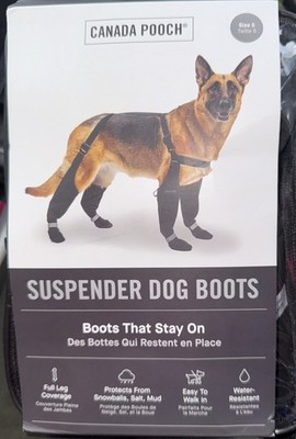Canada Pooch Dog Suspender Boots Long SIZE 5 Black BRAND NEW Mud Water Foot Shoe