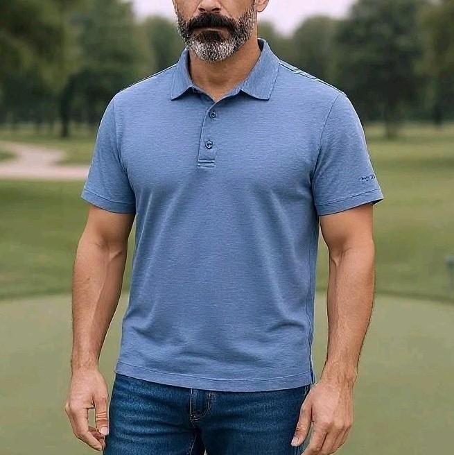 Champion Essentials Polo Shirt Men's Golf Tennis Stretch Split Hem Blue Large  thumbnail 2