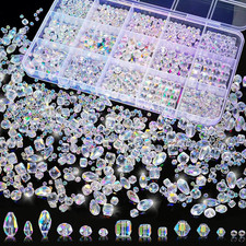 1500 Pcs Crystal Glass Beads for Jewelry Making 12 Styles Bicone, Rondelle, Cu