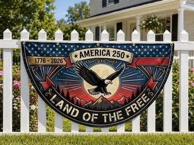 1776-2026 America 250 Land of the Free Fence Flag, Eagle Sunset Decor