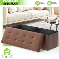 43 in Brown Foldable Storage Ottoman Foot Rest Stool Bench Chest w/Flipping Lid