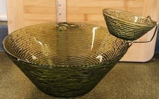 ANCHOR HOCKING "SORENO" Avacado Green Glass Chip & Dip Bowl Set 11" D 5" T