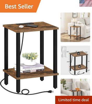 End Table with Charging Station USB Ports Outlets Nightstand Sofa Table Small...
