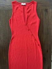 Meshki Dress Women’s XS Midi Red Marina Sleeveless Buttoned Knit