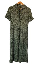 New Look Size 6 Relaxed, Green Animal Print Shirt Dress Midi, Waist Tie, Collar