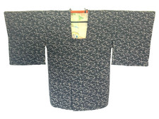 Vintage Michiyuki Kimono Coat Pure Silk Black Cloud Motif Japanese Traditional