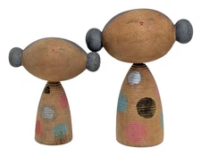 Creative Kokeshi Doll Girls w/ Polka Dots - 7-9cm Japanese Sosaku Woodcrafts