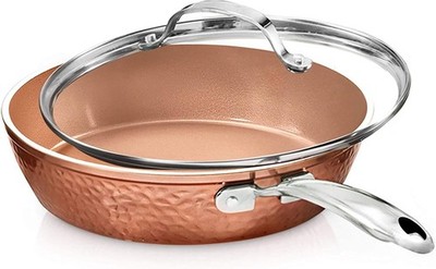 Gotham Steel 12  Hammered Copper Titanium Ultra Nonstick Fry Pan with Lid