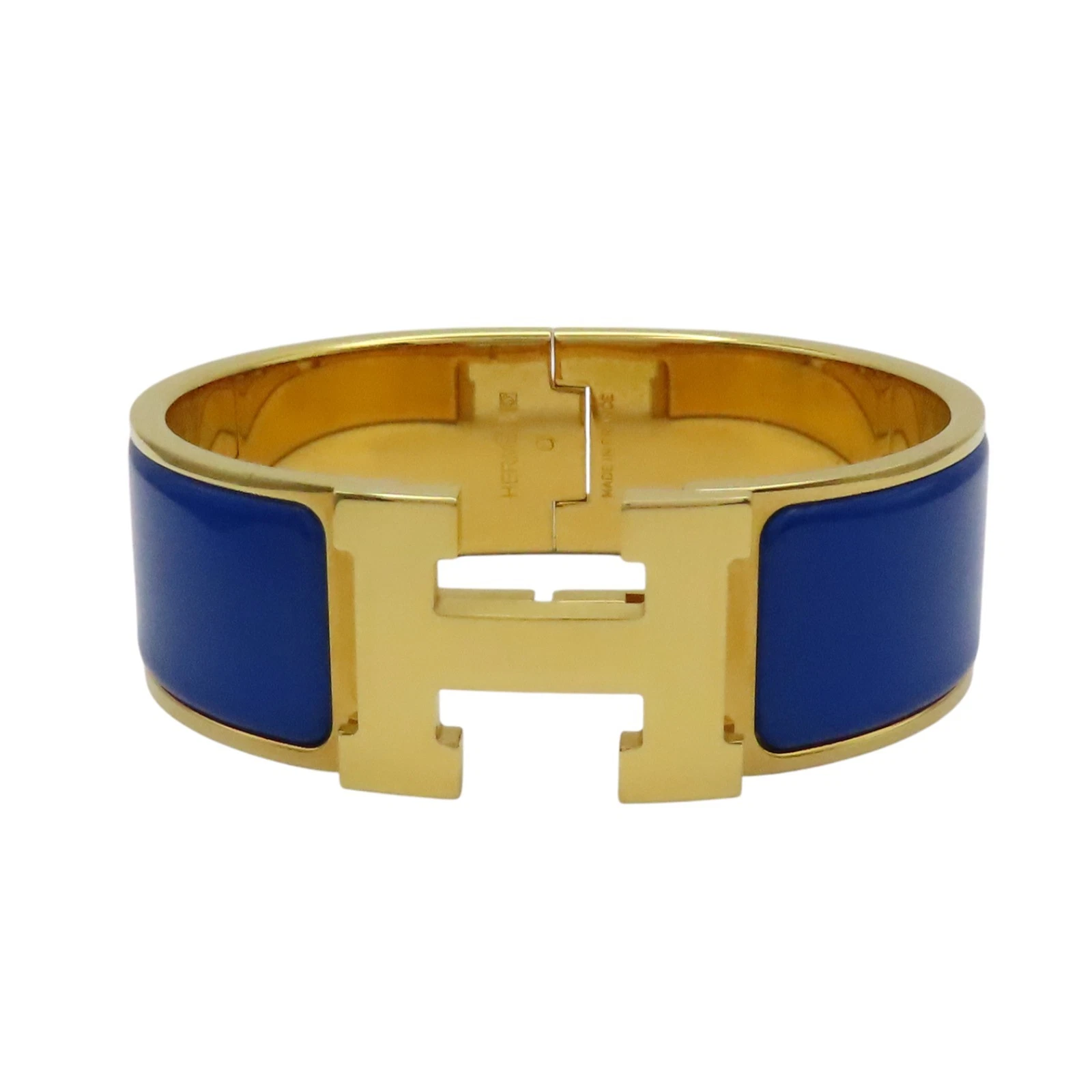 HERMÈS Bracciale HERMES Clic Largo Clac H Smalto Blu Placcato Oro Giallo