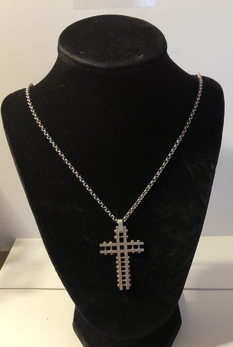 2" Stainless Steel Cross Railroad Track Pendant 26” Steve Madden Rolo Chain C14 - 第 1/4 張圖片
