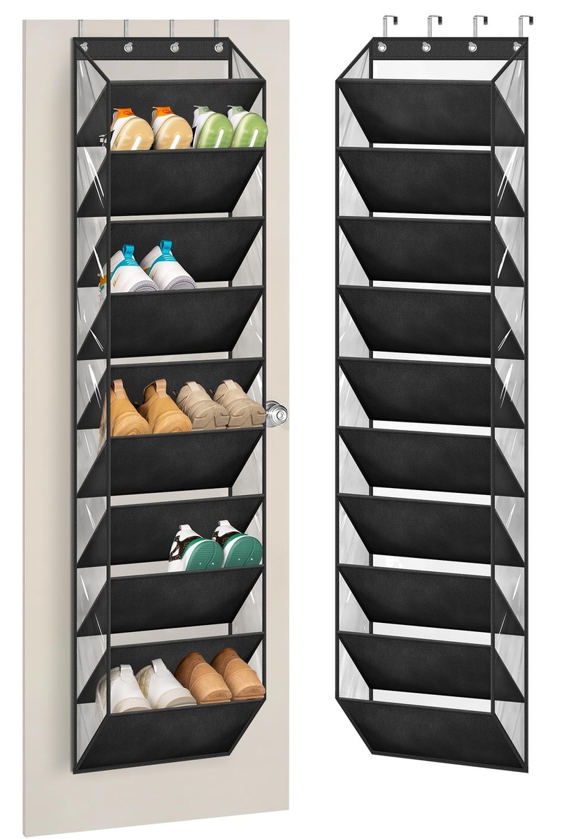 KEETDY Over-The-Door Shoe Rack – Hanging Organizer Holds 20 Pairs, Fits Narrow Doors, Black