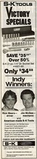 1980 Vintage Print Ad S-K Tools Victory Specials Rick Mears Jim McGee Indy 500