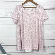 Lane Bryant Pink and White Striped Blouse Size 14 16 Knit Lace Up Backside Top