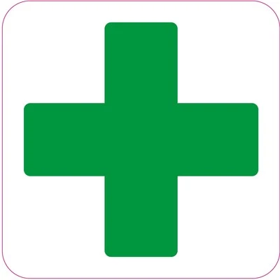FIRST AID CROSS Square health and safety signs Sticker green cross 200x200mm x6
