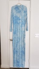 Woman Fashion Nova Blue Tie Dye Long Sleeve Tall Very Long Maxi Fitted Dress