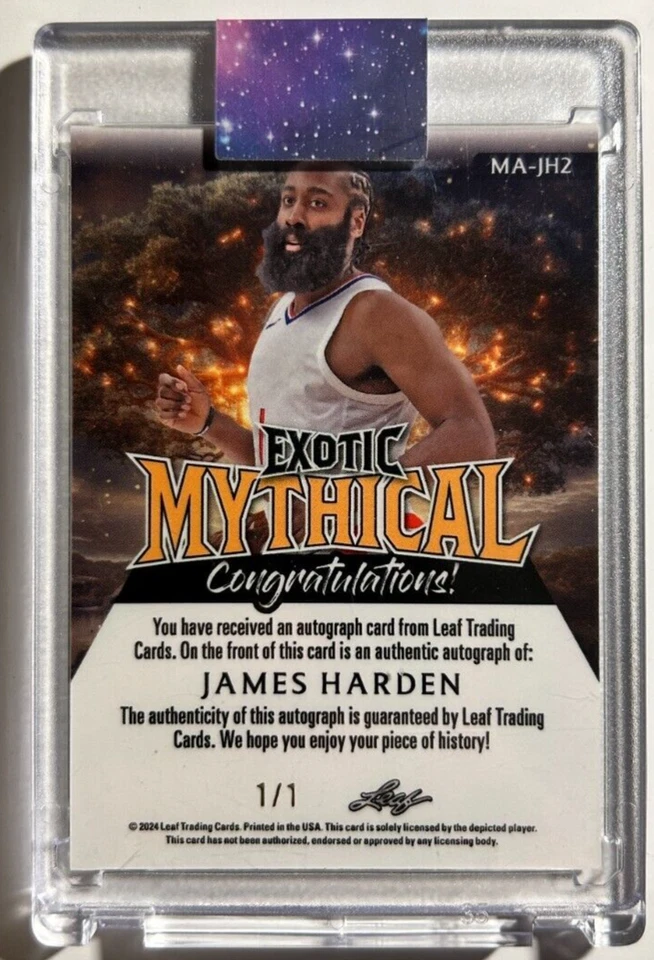 James Harden AUTO # 1/1 Leaf Exotic Mythical 2024-25 Mermaid Autograph SP One of - image 2 of 2