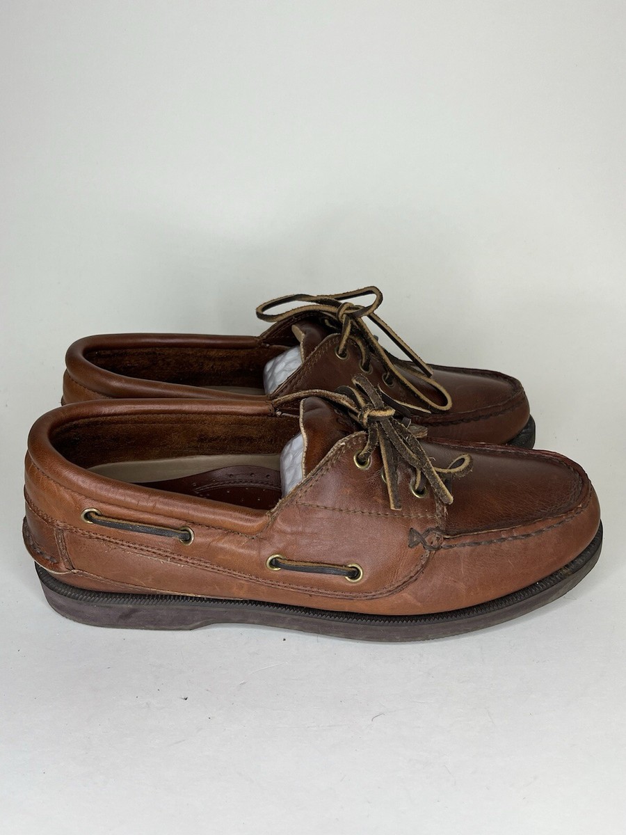 trader bay shoes Men Size Brown Leather Boat Shoes
