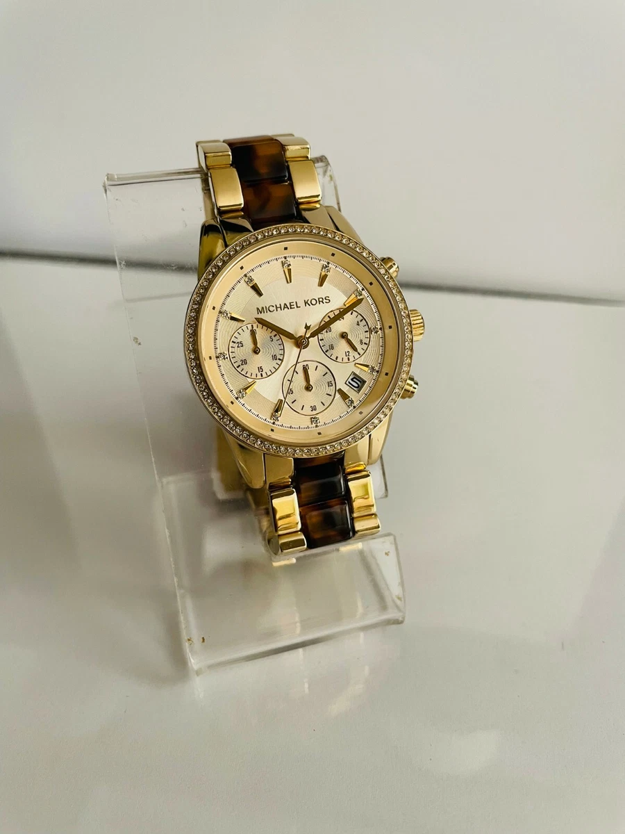 MICHAEL KORS MK6322 WOMEN S RITZ CHRONO DATE GOLD TONE TORTOISE