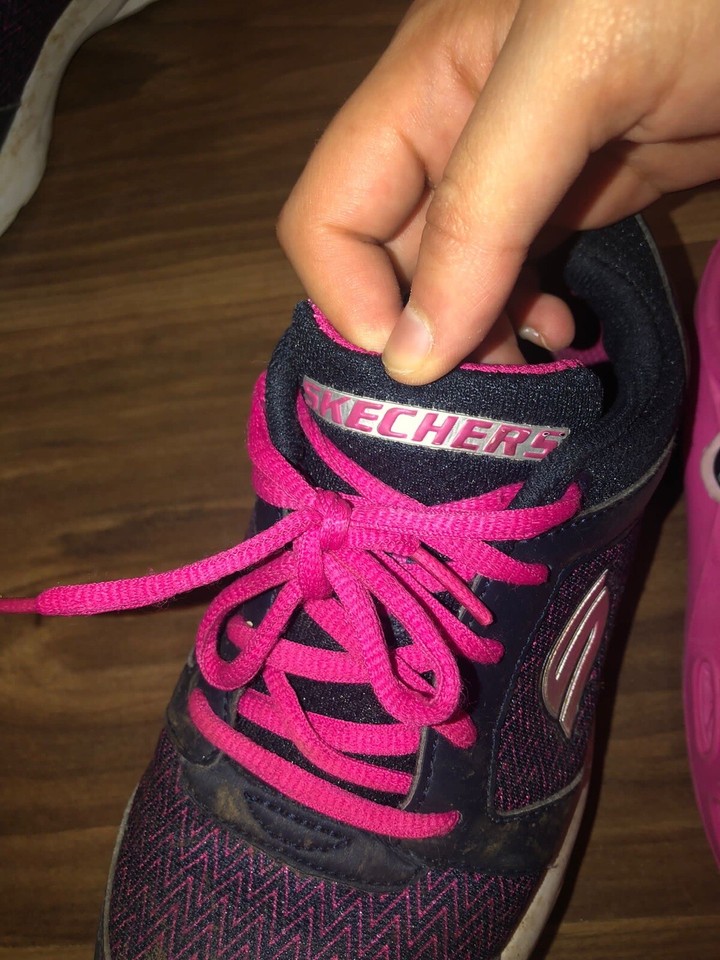 Skechers Navy Pink Mesh UK 2 Girls Trainers Shoes Sports Summer Good