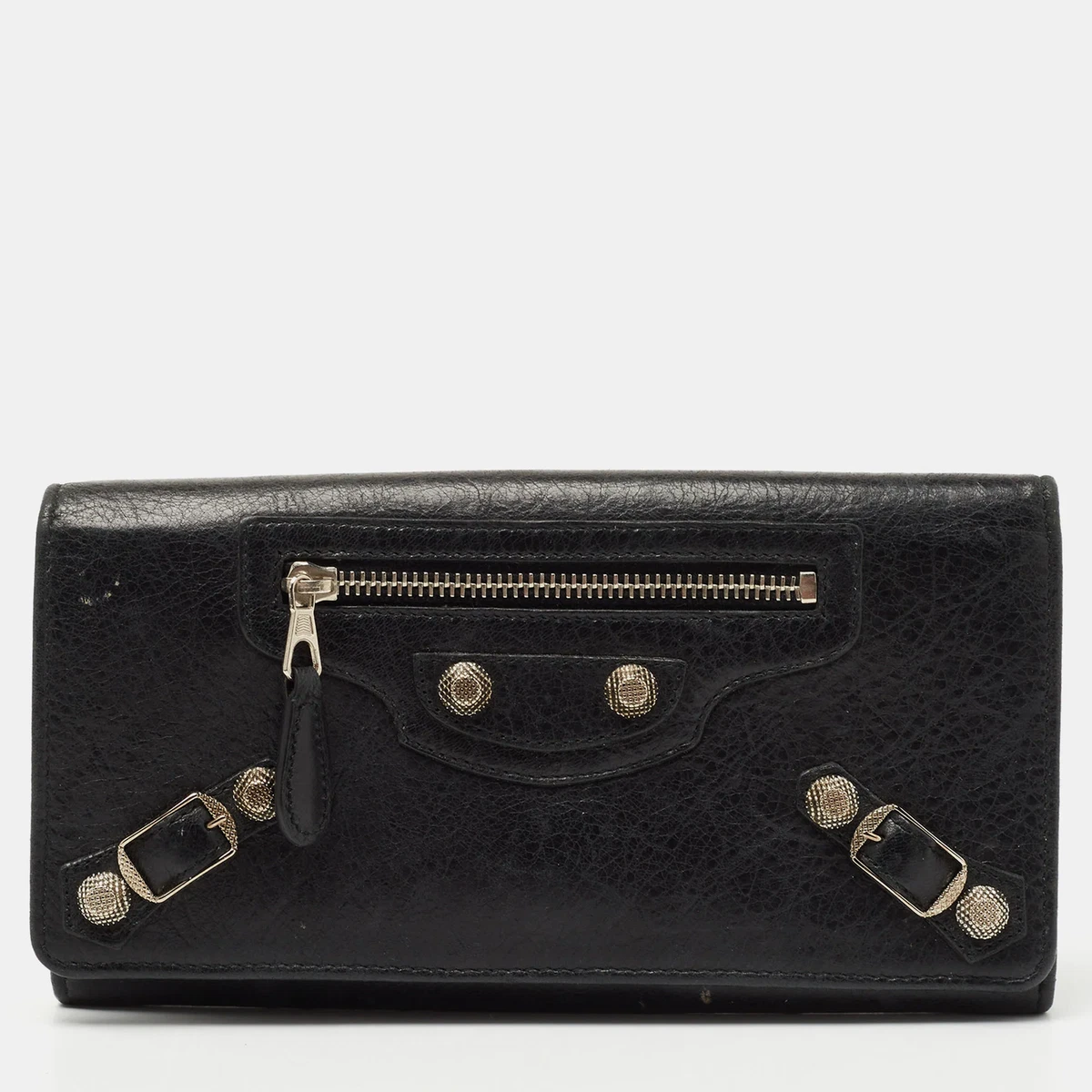 BALENCIAGA Black Leather City Flap Continental Wallet
