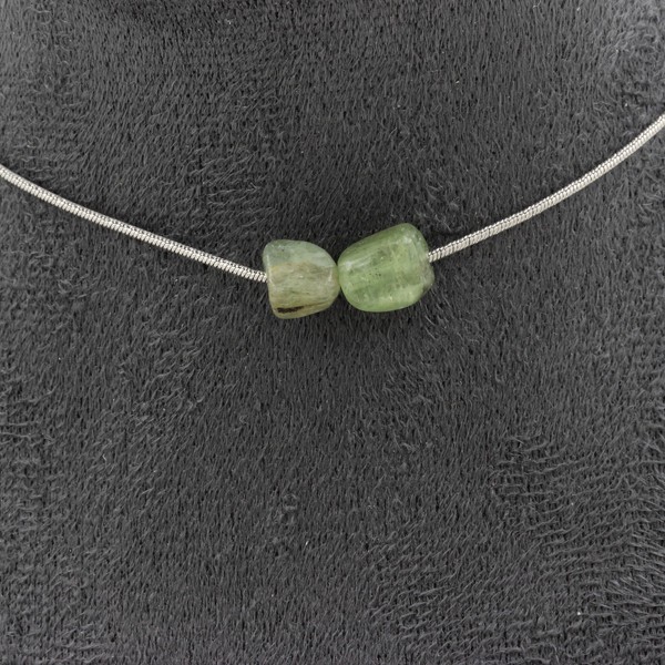 Halskette 2 Perlen Kyanit GrüN Aus Brasilien Kette Aus Edelstahl Halskette Fe-image