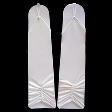 Elegant Ivory Satin Fingerless Gloves with Pearls  WEDDING BRIDAL FORMAL PROM