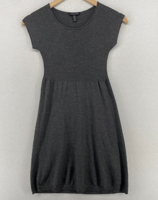 EILEEN FISHER Dress PP Tunic Washable Wool Ribbed Sweater Cap Sleeve Gray