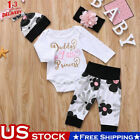 4Pcs Newborn Baby Girl Kid Tops Romper Floral Pants Headband Outfits Set Clothes