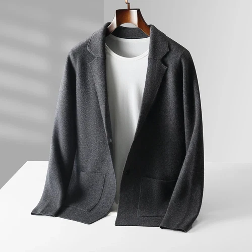 Herren Anzug Kragen Strickjacke Herbst Wolle Kaschmir Strick Jacke Pullover Mantel - Bild 12 von 25