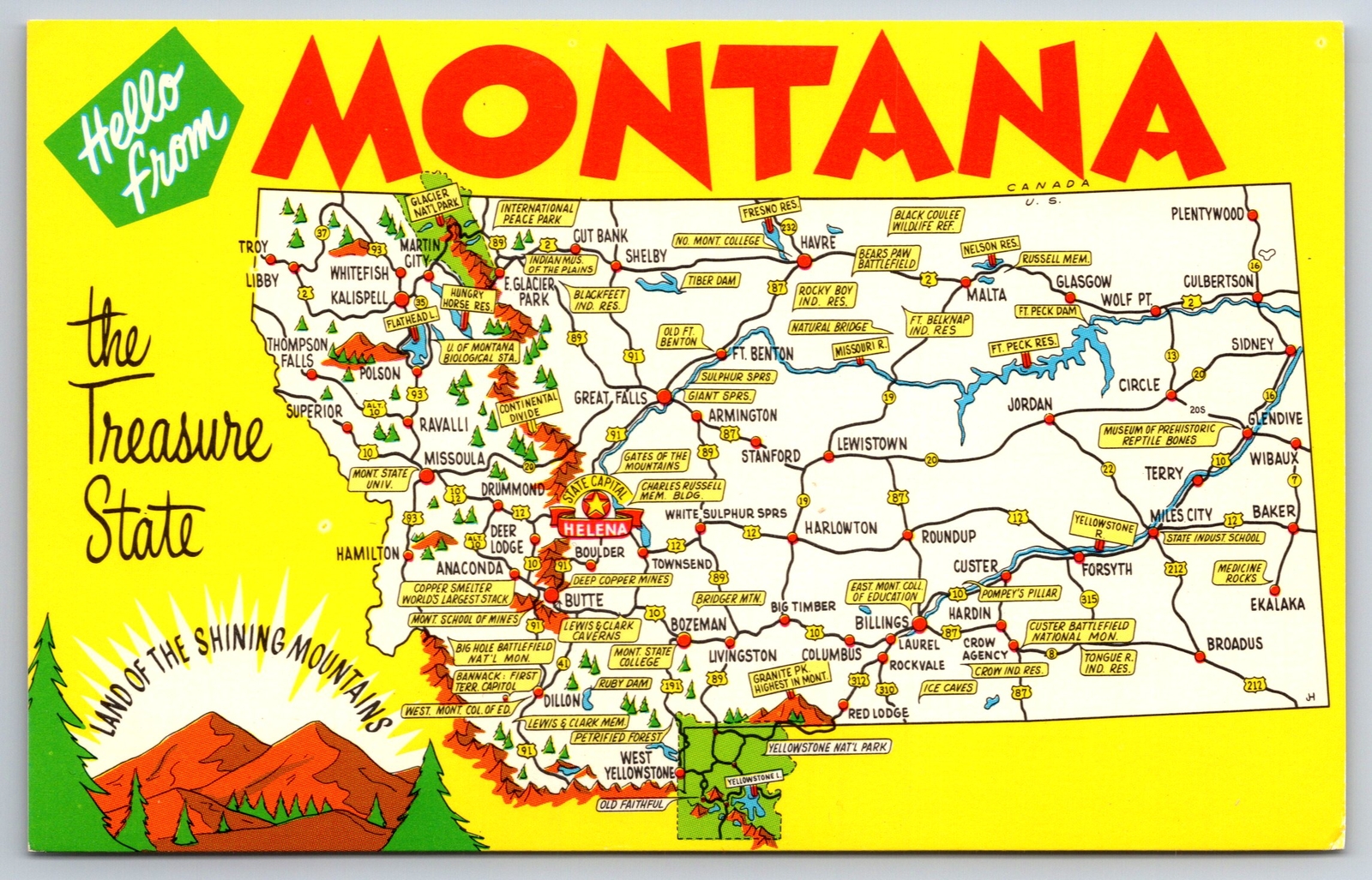 MontanaState MapLand of Shining MountainsGlacier Park1950s Postcard