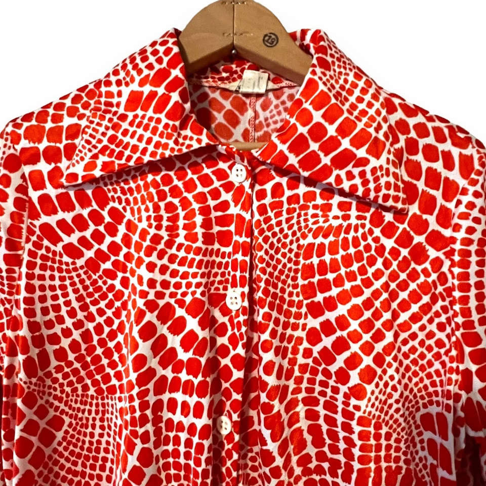 Blusa Camisa Top Mujer Cole of California Vintage 60 Naranja Abotonada Mediana Foto 4 de 4