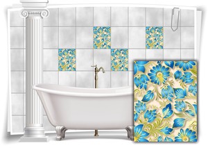 Fliesen Aufkleber Fliesen Bild Folie Nostalgie Blumen Blau Beige Abstrakt Bad Wc Ebay