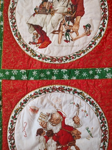 Christmas Norman Rockwell Santa Quilted Handmade Table Runner 66" X 16.5" - Picture 7 of 21