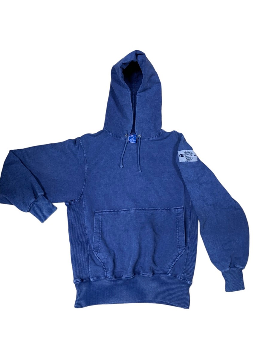 Champion Hoodie Vintage 80s 90's Warmup Navy Faded USA Logo Patch