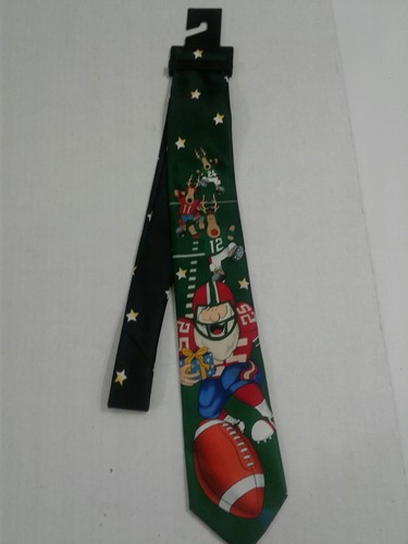 Tie Tales Christmas Football Mens Necktie Santa Claus Reindeer Green Red - Picture 2 of 4