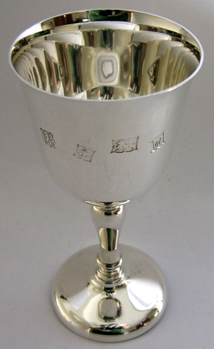 ENGLISH STERLING SILVER WINE GOBLET CHALICE CUP 1971 BARWARE 128g - Picture 4 of 7
