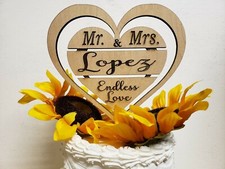 Mr and Mrs Cake topper, Rustic Heart mr and mrs wedding cake topper